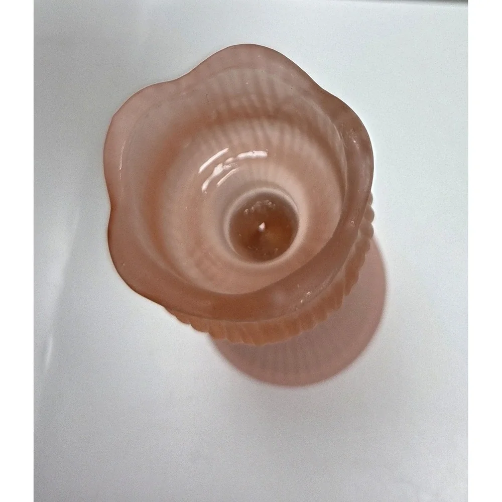 Light Pink Rose Frosted Glass Ribbed Stem Candle Holder‎ Rack Votive 6
